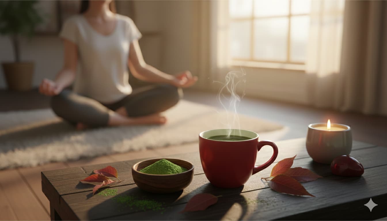Relaxed wellness setting representing Red Dragon Kratom effects for mood and calm